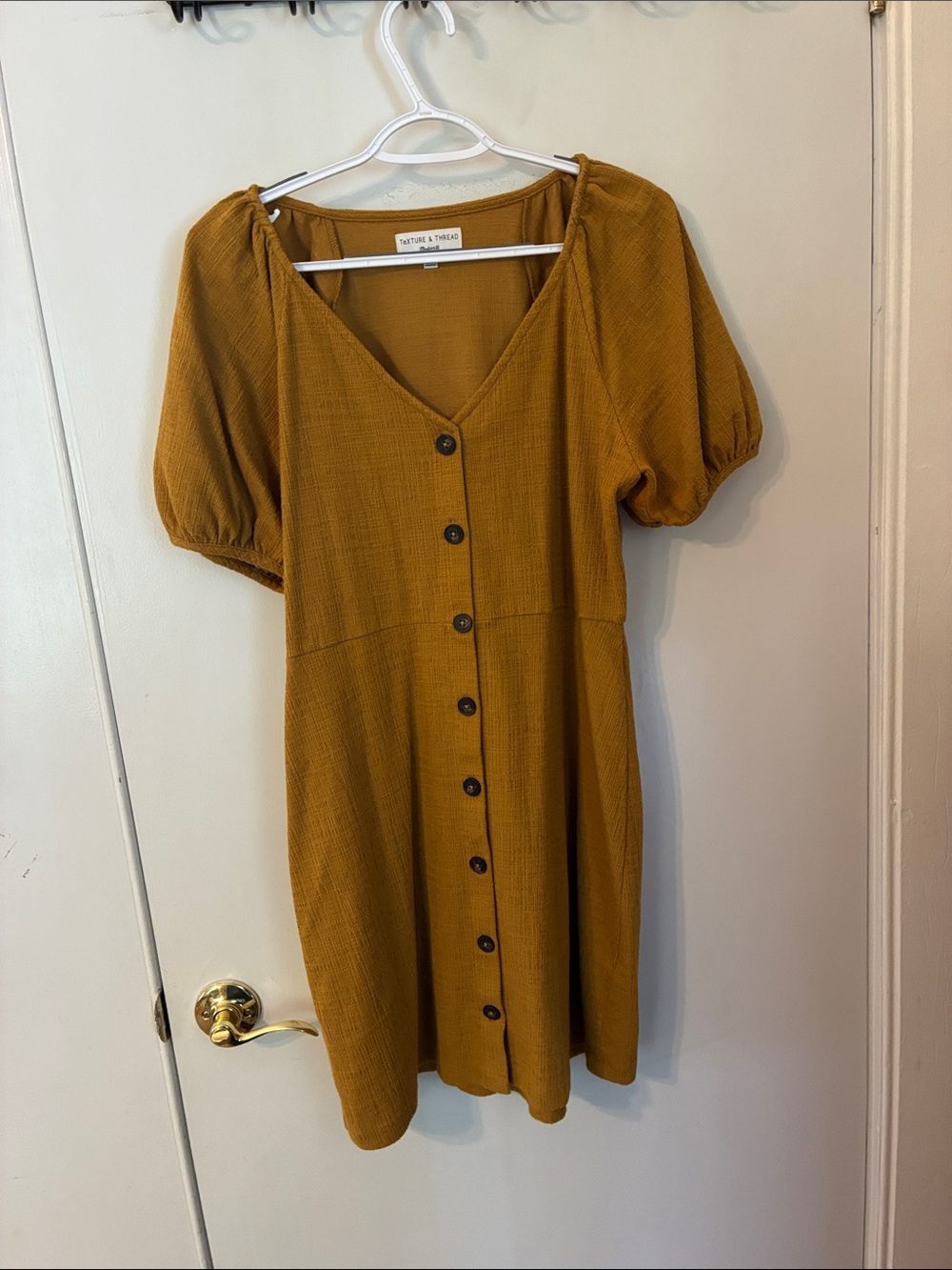 Madewell Mustard Button-Front Puff Sleeve Midi Dress